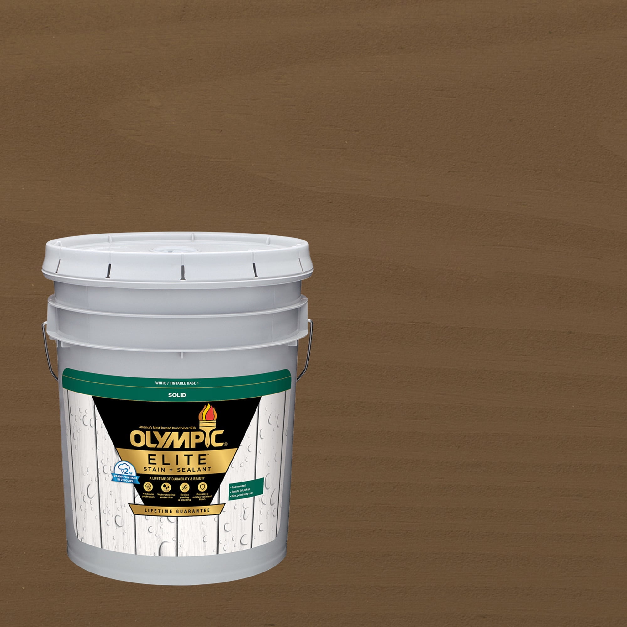 Olympic Elite 5 Gallons SC-1077 Smoky Suede Solid Advanced Exterior Stain and Sealer in One