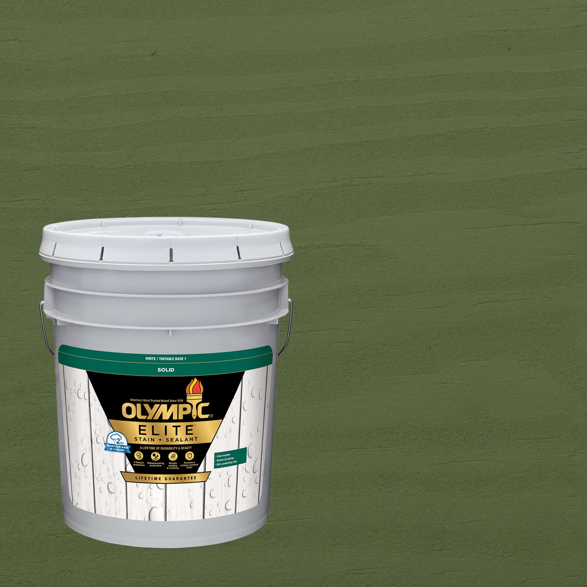 Olympic Elite 5 Gallons SC-1090 Woodland Green Solid Advanced Exterior Stain and Sealer in One