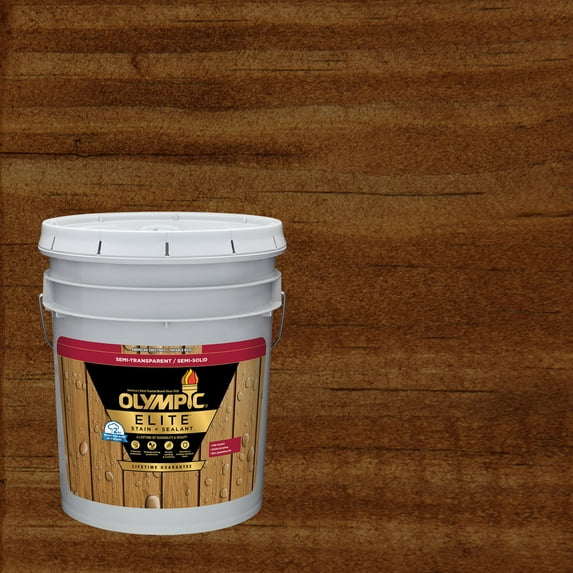 Olympic Elite 5 Gallons ST-2006 Chestnut Brown Semi-Transparent Exterior Stain and Sealer in One Low VOC