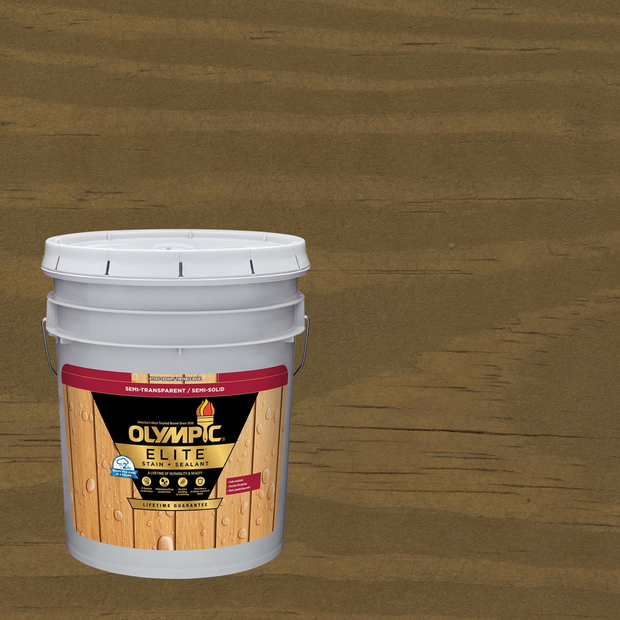 Olympic Elite 5 Gallons ST-2009 Dark Ash Semi-Transparent Exterior Stain and Sealer in One Low VOC