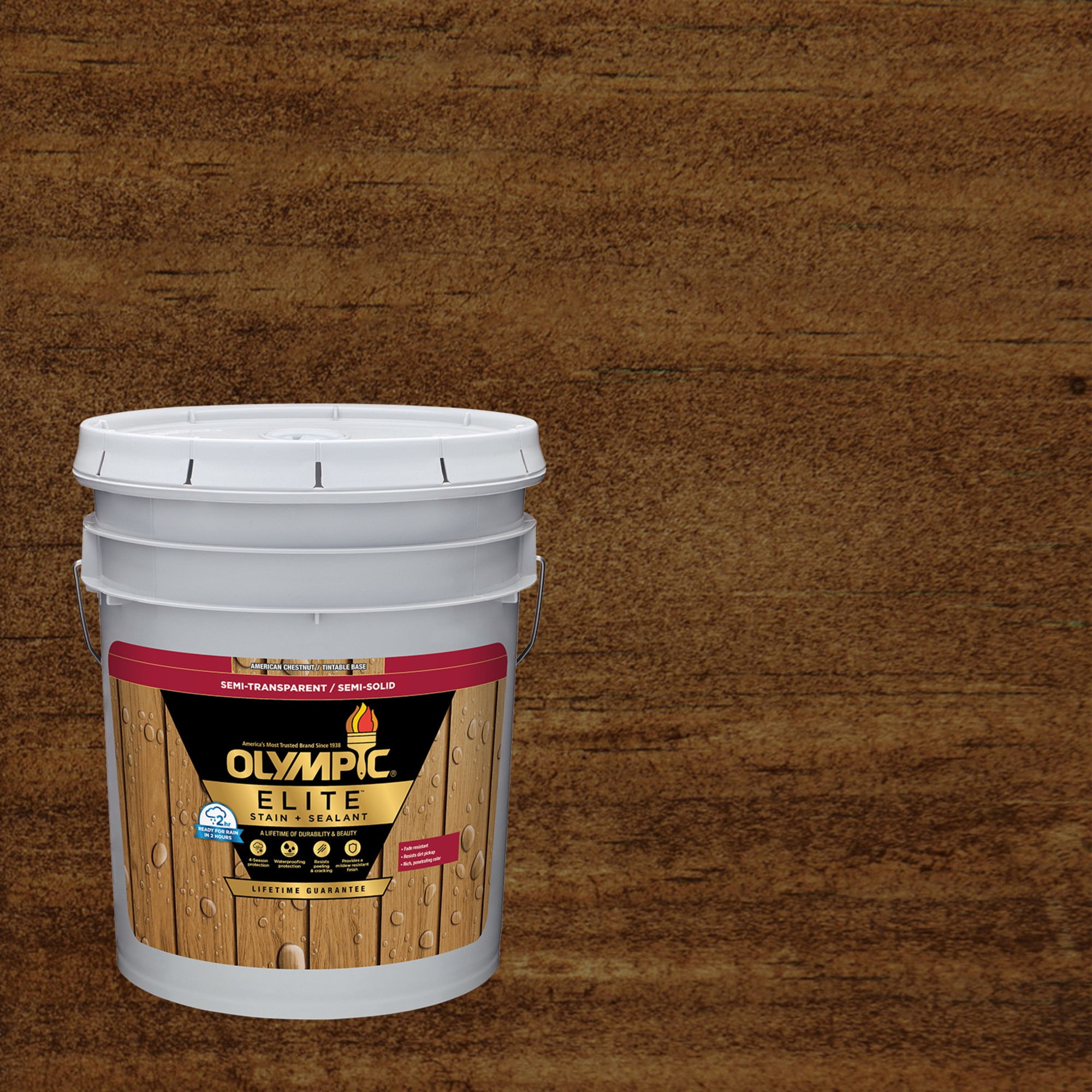 Olympic Elite 5 Gallons ST-2010 Dark Bark Semi-Transparent Exterior Stain and Sealer in One Low VOC
