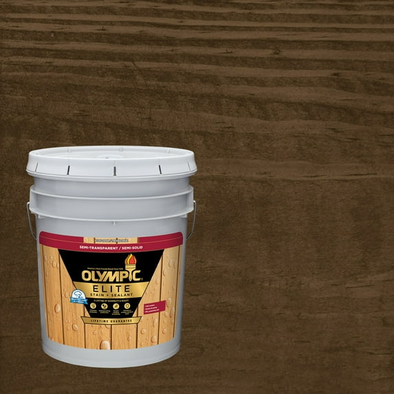 Olympic Elite 5 Gallons ST-2015 Espresso Semi-Transparent Exterior Stain and Sealer in One Low VOC
