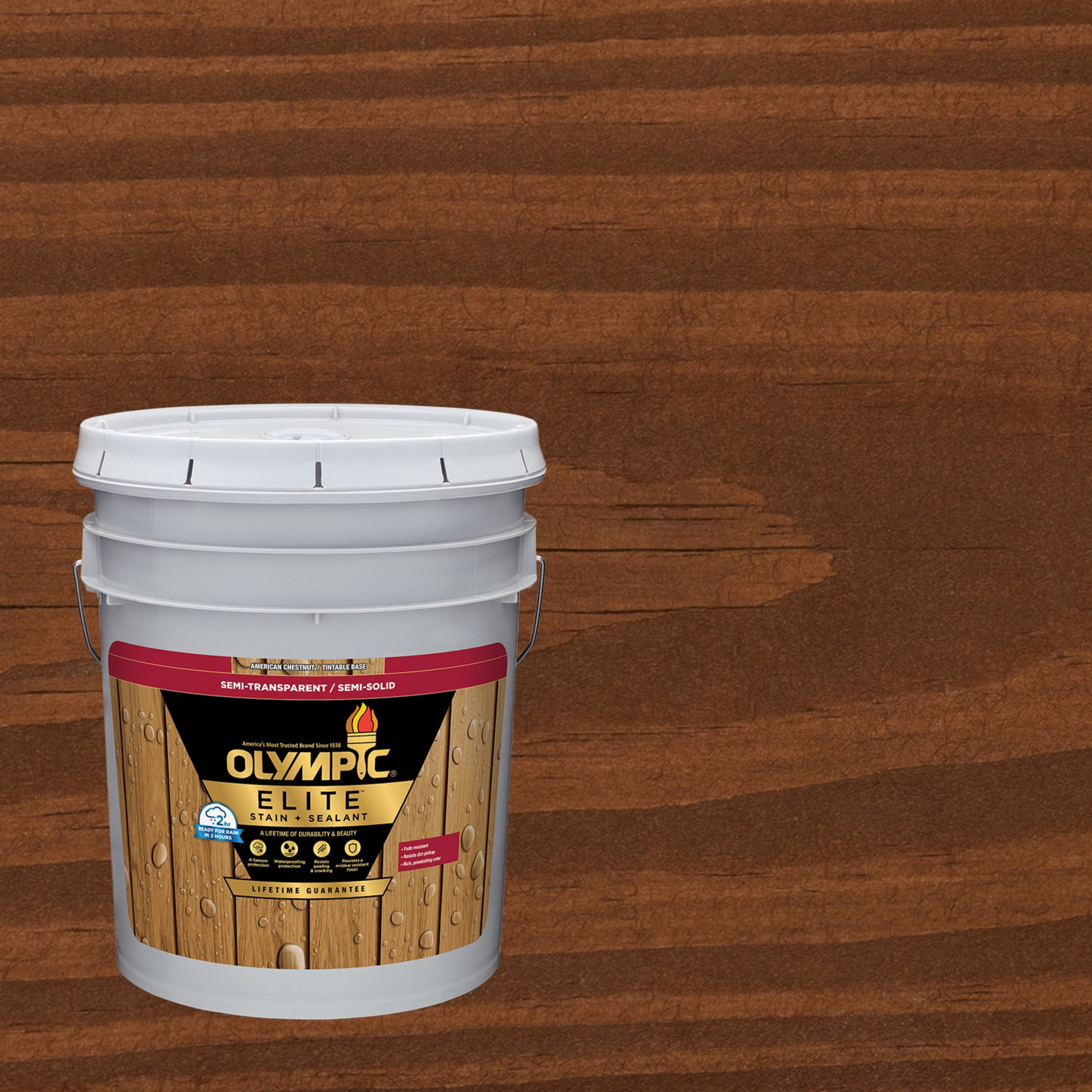 Olympic Elite 5 Gallons ST-2021 Royal Mahogany Semi-Transparent Exterior Stain and Sealer in One Low VOC