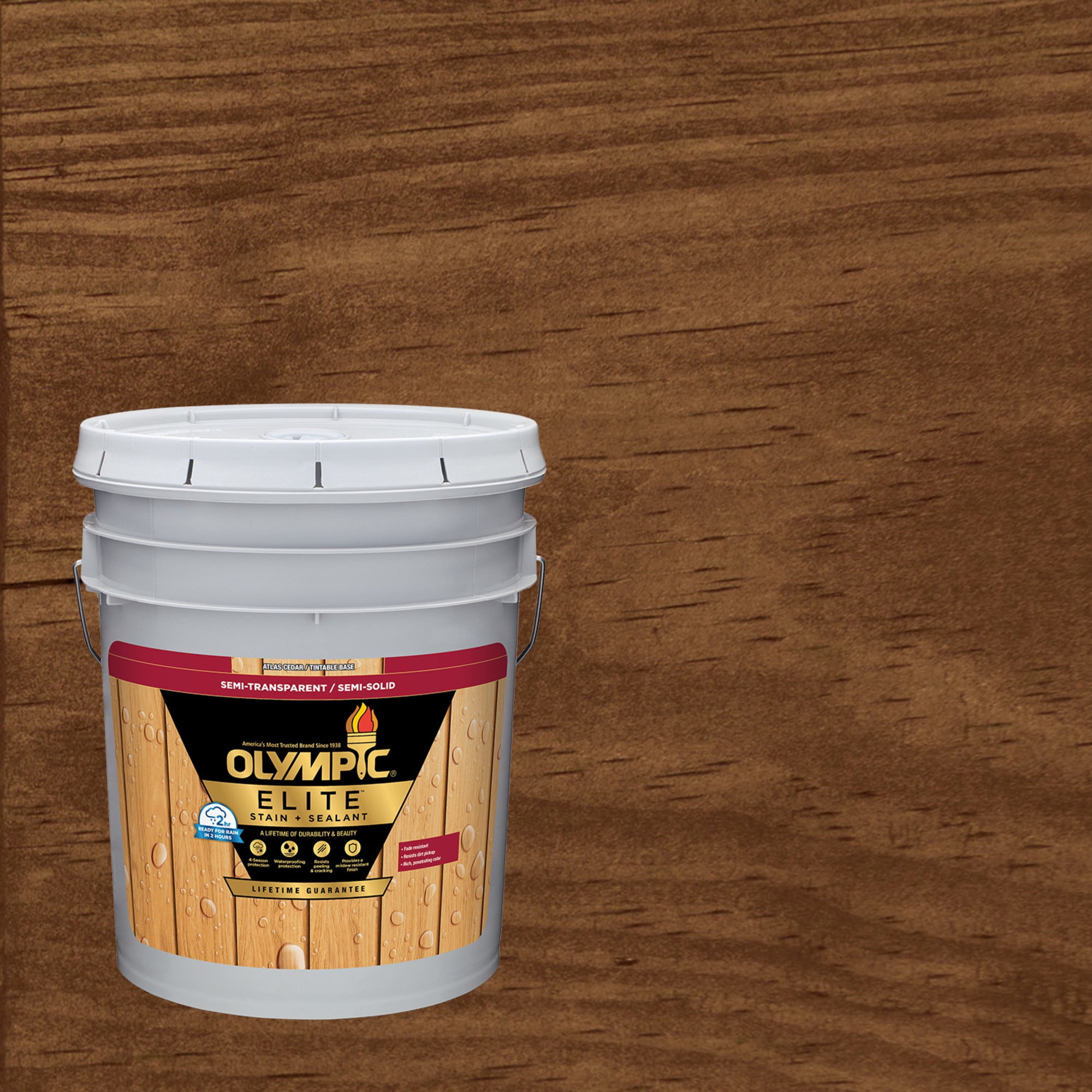 Olympic Elite 5 Gallons ST-2026 Teak Semi-Transparent Exterior Stain and Sealer in One Low VOC