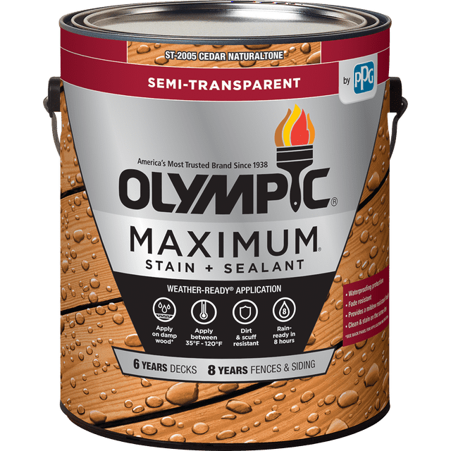 Olympic Maximum SemiTransparent Exterior Wood Stain and Sealer, Cedar