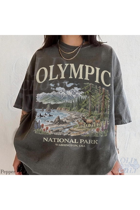 Olympic National Park Vintage 90s Graphic T-Shirt, Retro Washington Coast Forest USA Wildlife Tee, Unisex Cotton T-Shirt, Sizes S-3XL