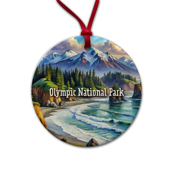 Olympic National Park Washington Christmas Tree Holiday Round Ceramic Ornament