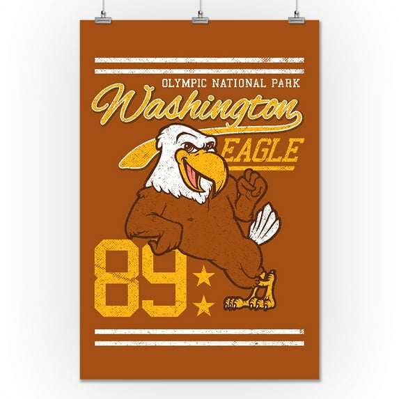 Olympic National Park, Washington - Eagle Mascot - Collegiate Letter Style - Vintage Athletic - Lantern Press Artwork (24x36 Giclee Gallery Print, Wall Decor Travel Poster)