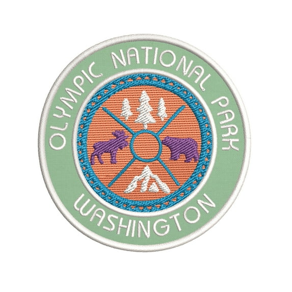 Olympic National Park, Washington Moose and Bear Embroidered DIY Iron on or Sew-on Decorative Patch Badge Emblem Appliques Adventure Wildlife Vacation Travel Tourist Souvenir Series
