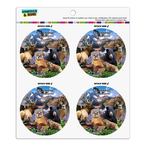 Olympic National Park Washington WA Animals Cougar Bear Elk Beaver Refrigerator Fridge Locker Vinyl Circle Magnet Set