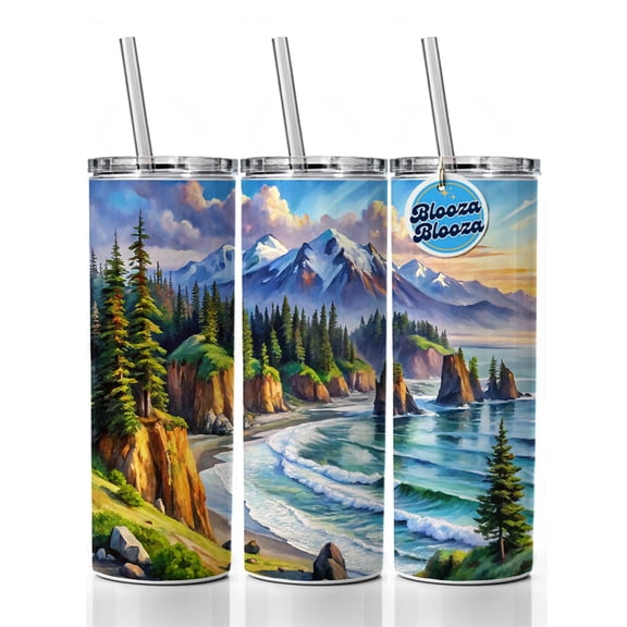 Olympic National Park Washington Watercolor Style 20oz Insulated Water Bottle Skinny Tumbler Includes Straw