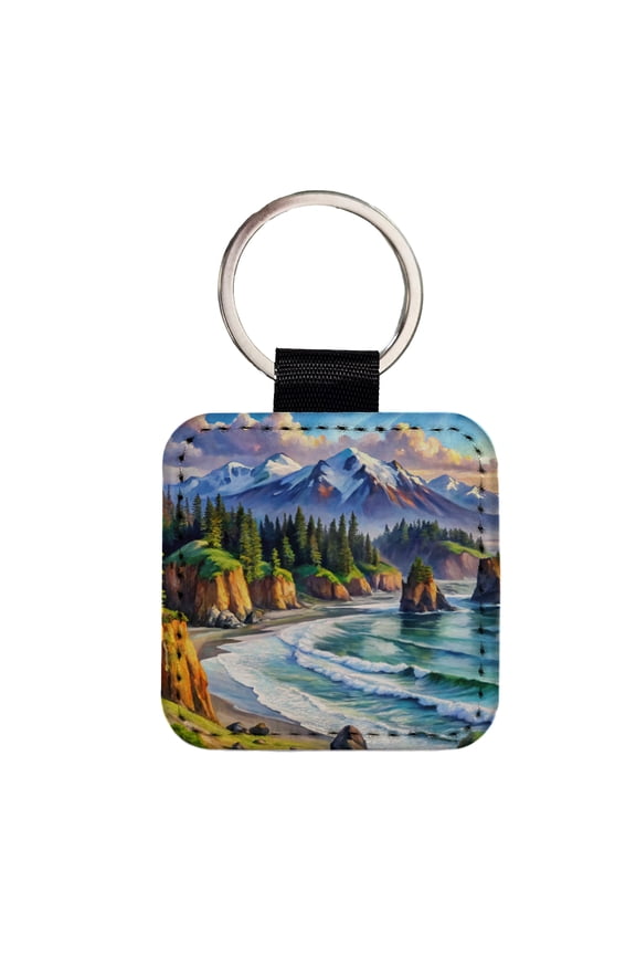 Olympic National Park Washington Watercolor Style Faux Leather Square Keychain