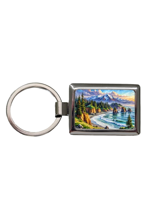 Olympic National Park Washington Watercolor Style Metal Rectangle Keychain
