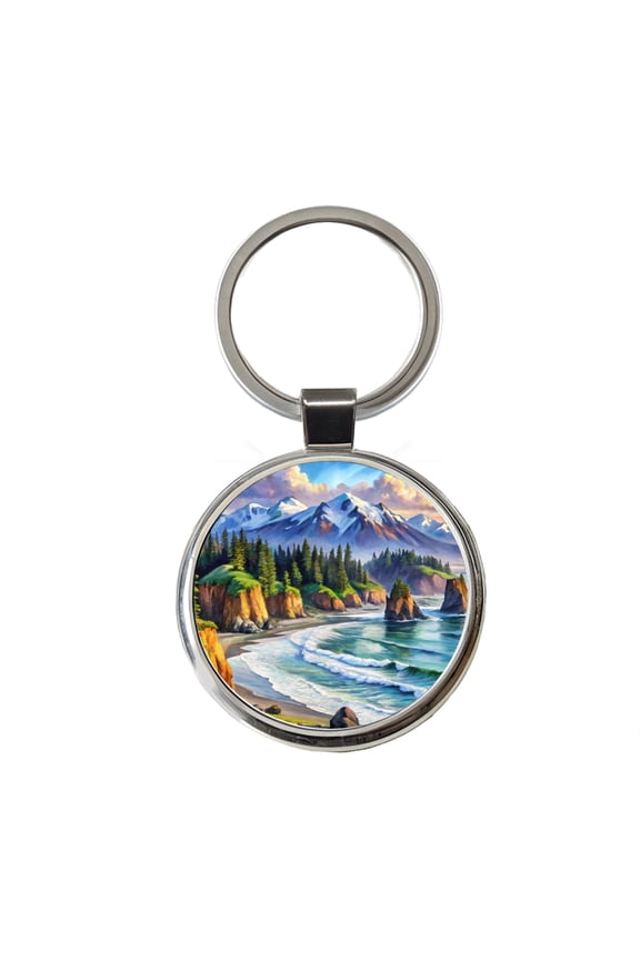 Olympic National Park Washington Watercolor Style Metal Round Keychain