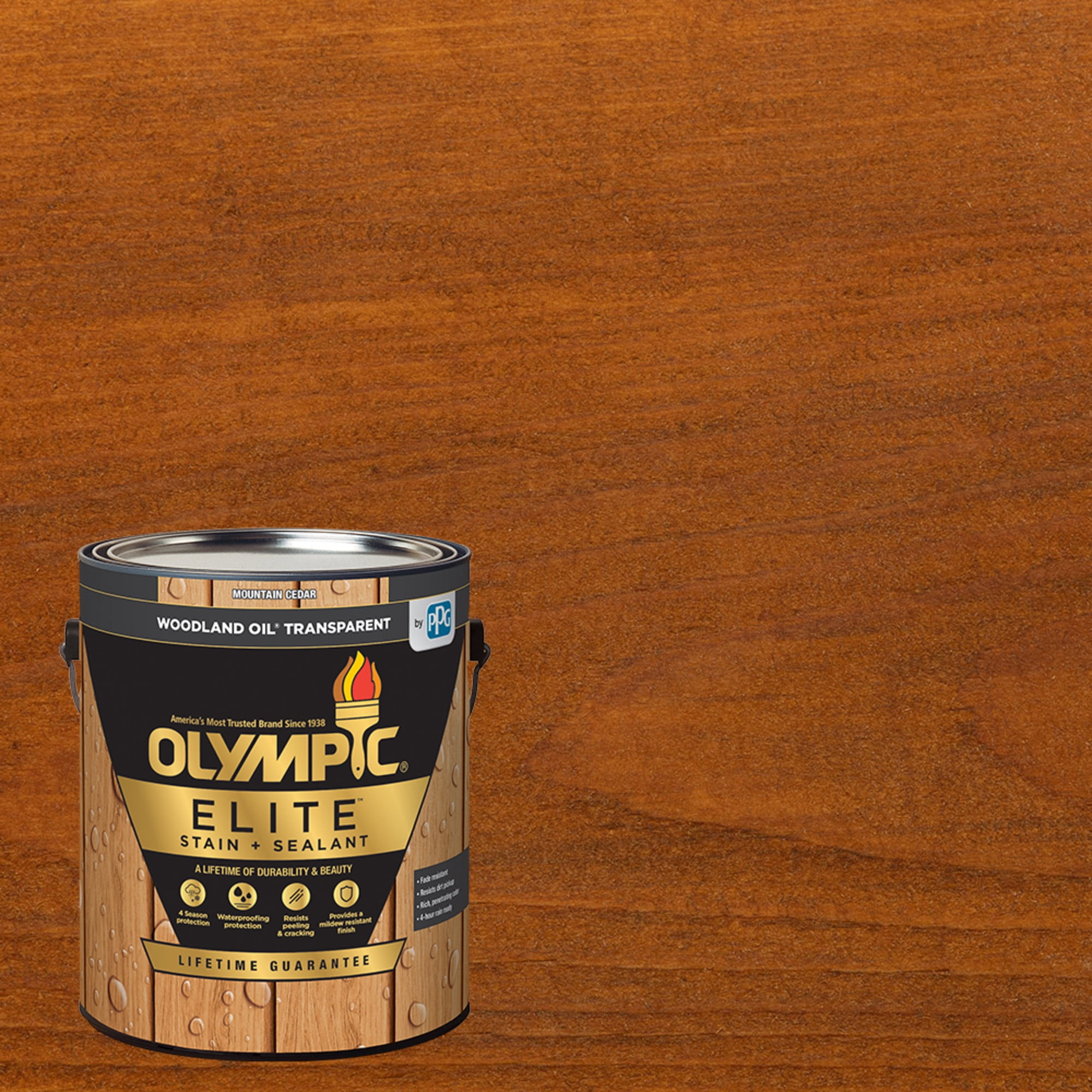 Olympic Elite 1 Gallon Mountain Cedar Woodland Oil Transparent Stain and Sealer in One Low VOC