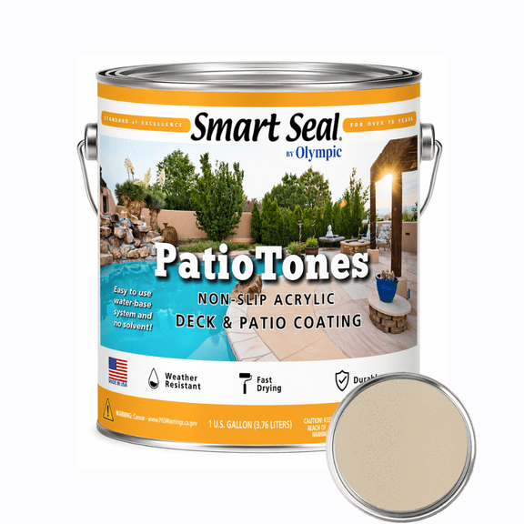 Olympic Patio Tones - Warm Biscuit - 1 Gallon - Non-slip acrylic deck and patio coating, concrete restorer.