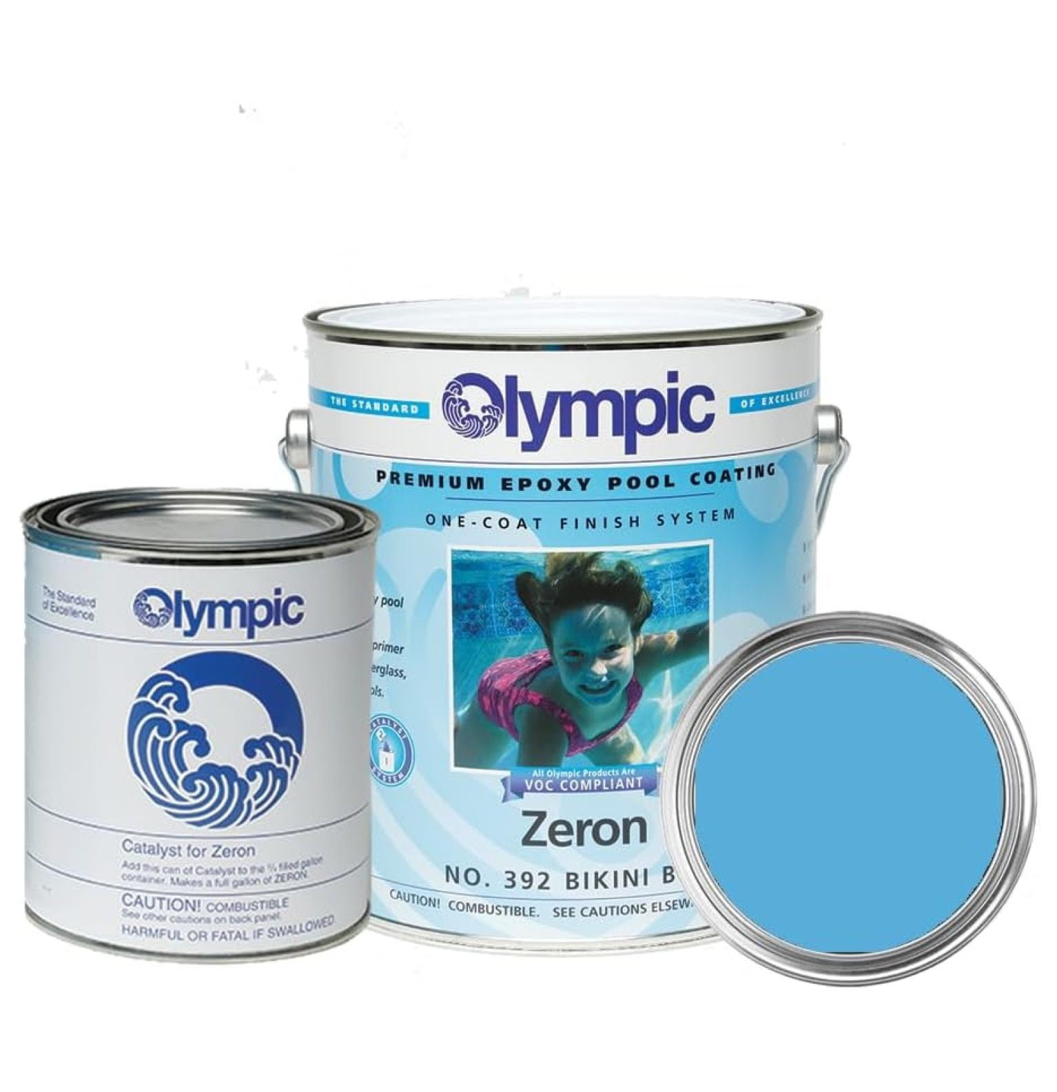 Olympic Pool Paint - Zeron - Bikini Blue - 1 Gallon - two-part epoxy swimming pool paint - one-coat for plaster, fiberglass, steel and aluminum pools.