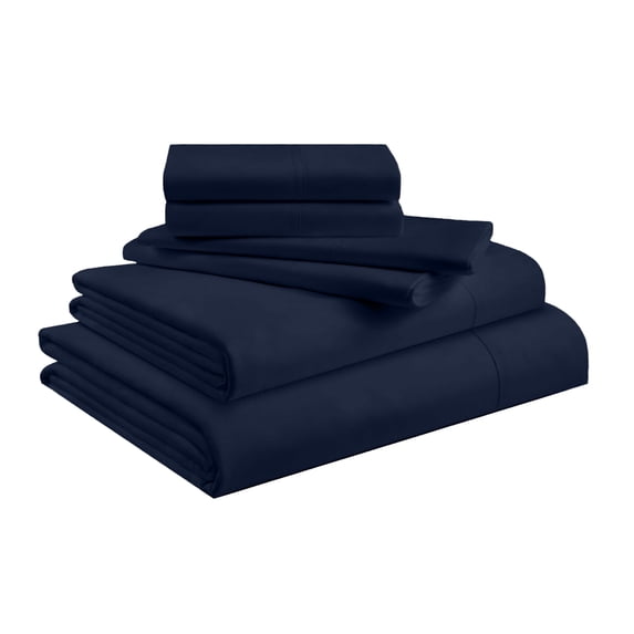 Olympic Queen 6-Piece Sheet Set 1000-Thread Count 100% Pure Organic Cotton, 12" Deep Pockets (1 Flat, 1 Fitted, 4 Pillowcases) - Navy Blue