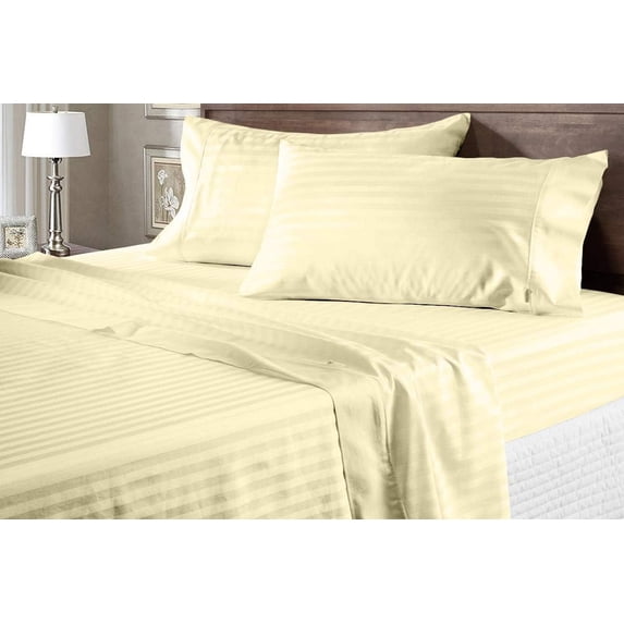Olympic Queen Size 4-PCs Sheet Set, 500 Thread Count 100% Egyptian Cotton, (Stripe Pattern) Egyptian Cotton Fits 23-30 Inch Deep Pocket Sheets, Olympic-Queen Size (Stripe, Ivory)