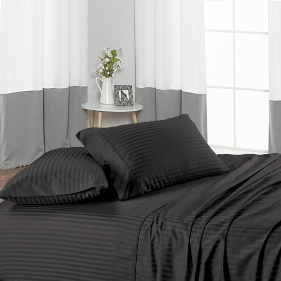 Olympic Queen Size 600 Thread Count Luxury Extrasoft 100% Egyptian Cotton 4 Piece Sheets Set in Hotel Quality Dark Grey Stripe
