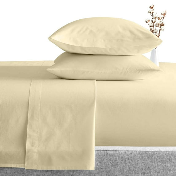 Olympic Queen Size 7 Piece Bedding Sheet Set, Includes 1 Flat Sheet, 1 Fitted Sheet 18" Deep Pocket, 1 Zippered Duvet Cover and 4 Pillowcases - Ultra Soft 600TC Egyptian Cotton - Ivory Solid.