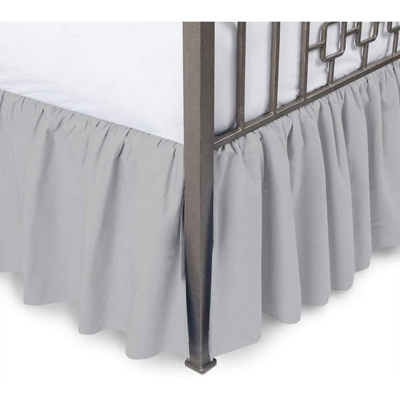 Olympic Queen Size Bed Skirt with Split Corners - 16 Inch Drop Smooth & Soft Ruffle Bed Frame Cover (Olympic Queen 66 x 80) Wrinkle & Fade Resistant, 100% Brushed Microfiber - Light Grey Solid.