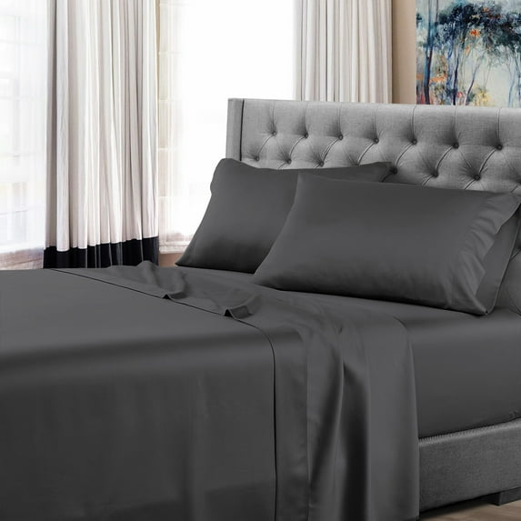 Olympic Queen Size Luxury Extrasoft Giza Cotton 4 Piece Sheets Set in Hotel Quality Dark Grey Solid 15 Inch Deep Pocket
