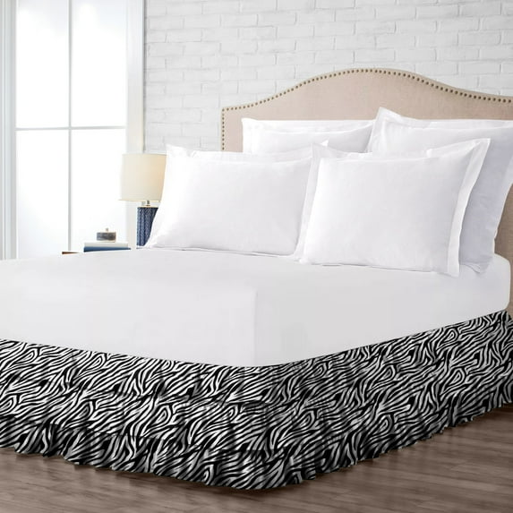 Olympic Queen Size Tailored Drop Multi Ruffled Solid Bed Skirt with Adjustable Elastic Belt Microfiber Fabric Fade & Wrinkle Resistant Bed Frame Cover Easy to Fit & Care (29 Inch Drop, Zebra Print)