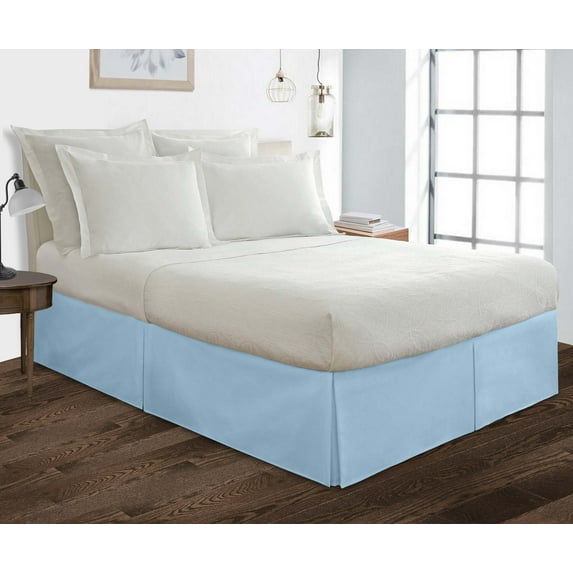 Olympic Queen Size Tailored Drop Pleated Solid Bed Skirt with Adjustable Elastic Belt Microfiber Fabric Fade & Wrinkle Resistant Bed Frame Cover Easy to Fit & Care (18 Inch Drop, Light Blue)