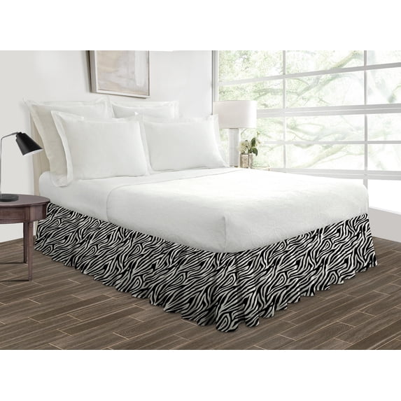 Olympic Queen Size Tailored Drop Ruffled Solid Bed Skirt with Adjustable Elastic Belt Microfiber Fabric Fade & Wrinkle Resistant Bed Frame Cover Easy to Fit & Care (19 Inch Drop, Zebra Print)