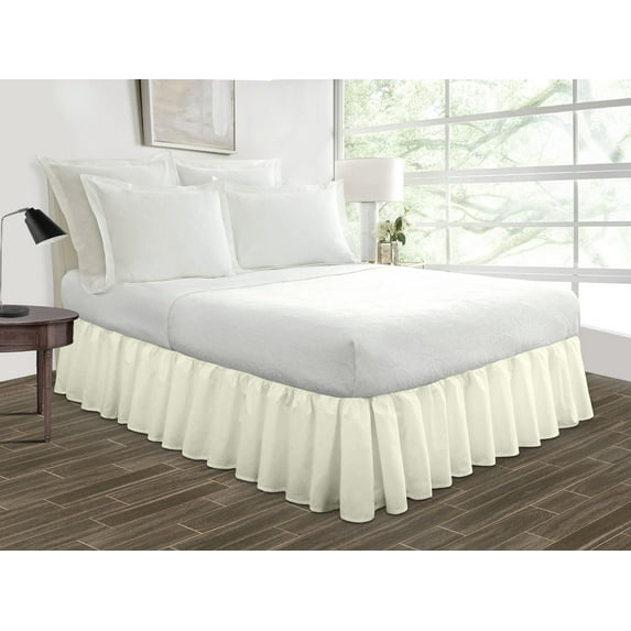 Olympic Queen Size Tailored Drop Ruffled Solid Bed Skirt with Adjustable Elastic Belt Microfiber Fabric Fade & Wrinkle Resistant Bed Frame Cover Easy to Fit & Care (12 Inch Drop, Ivory)