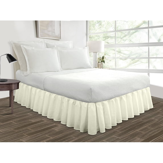 Olympic Queen Size Tailored Drop Ruffled Solid Bed Skirt with Adjustable Elastic Belt Microfiber Fabric Fade & Wrinkle Resistant Bed Frame Cover Easy to Fit & Care (24 Inch Drop, Ivory)