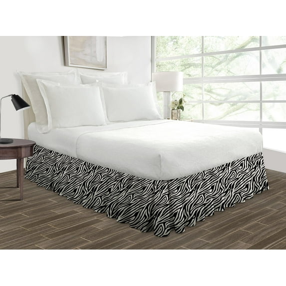 Olympic Queen Size Tailored Drop Ruffled Solid Bed Skirt with Adjustable Elastic Belt Microfiber Fabric Fade & Wrinkle Resistant Bed Frame Cover Easy to Fit & Care (9 Inch Drop, Zebra Print)