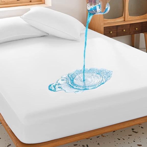 Olympic Queen Waterproof Mattress Protector Soft Terry Cotton Fitted Style White Fits up -18'' Deep Pocket, Skin-Friendly Machine Wash Mattress Protector
