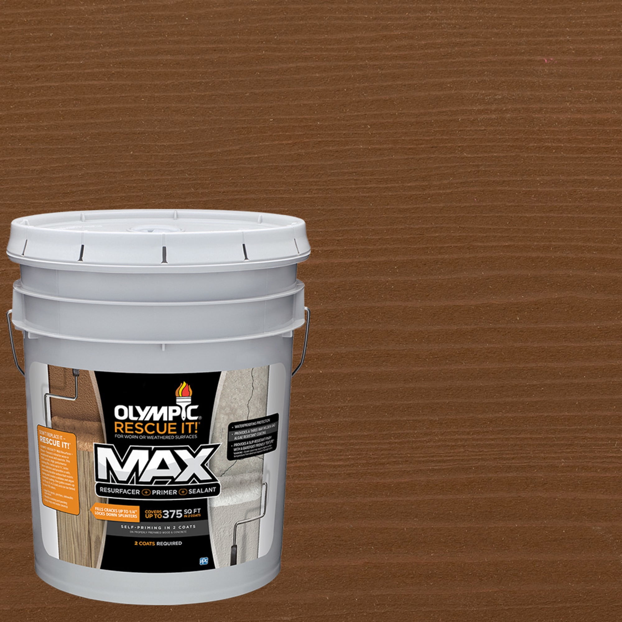 Olympic Rescue It 5 Gallons SC-1016 Chestnut Brown Solid Exterior Deck Resurfacer and Primer with Sealer