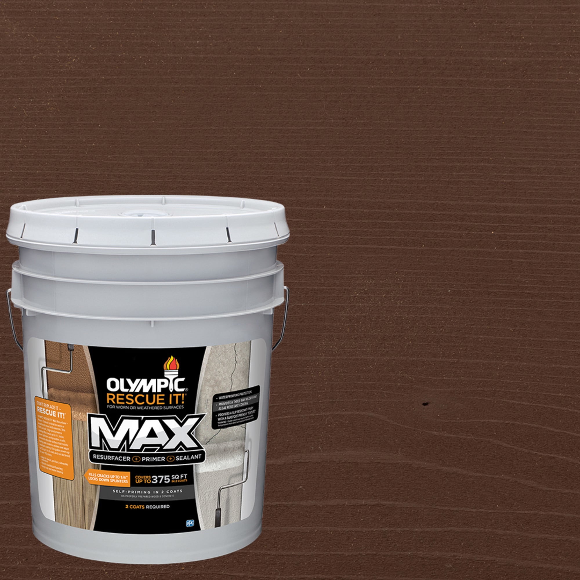 Olympic Rescue It 5 Gallons SC-1044 Mahogany Solid Exterior Deck Resurfacer and Primer with Sealer