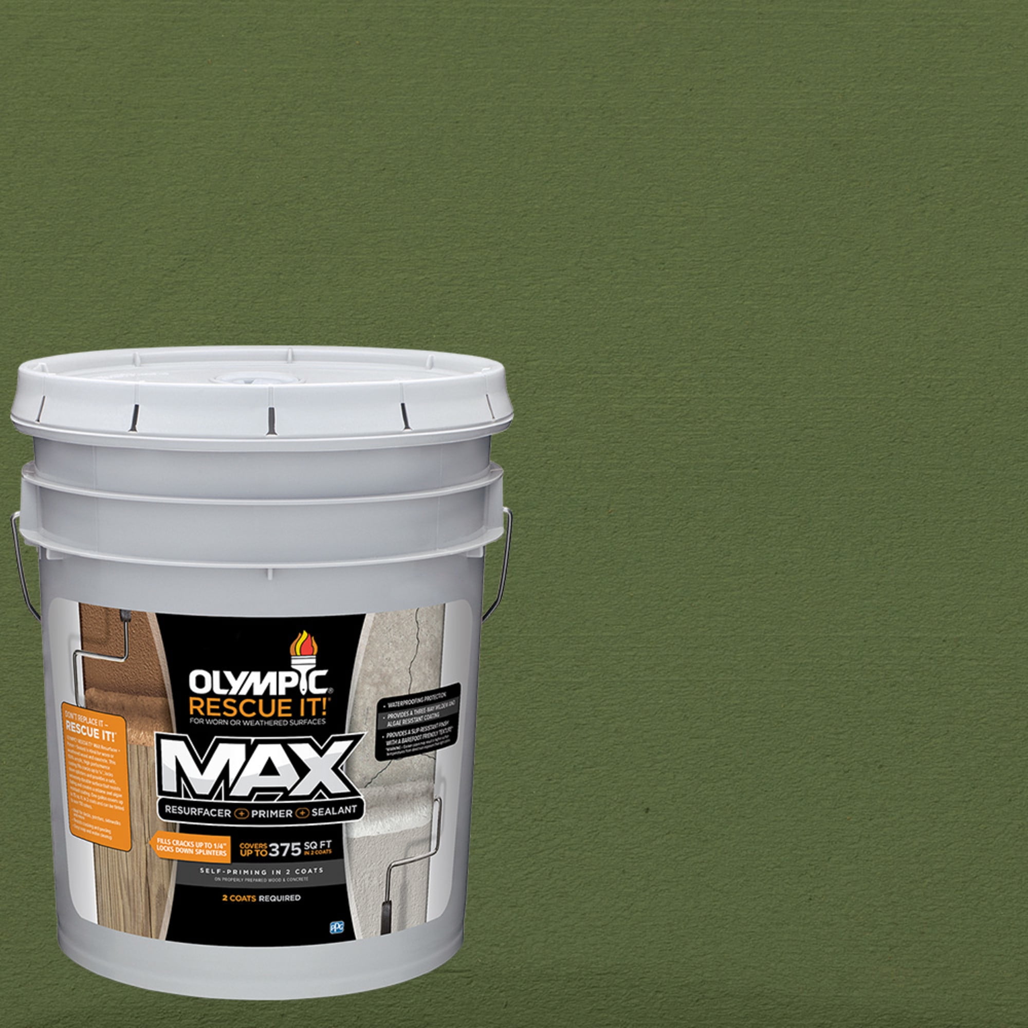 Olympic Rescue It 5 Gallons SC-1090 Woodland Green Solid Exterior Deck Resurfacer and Primer with Sealer