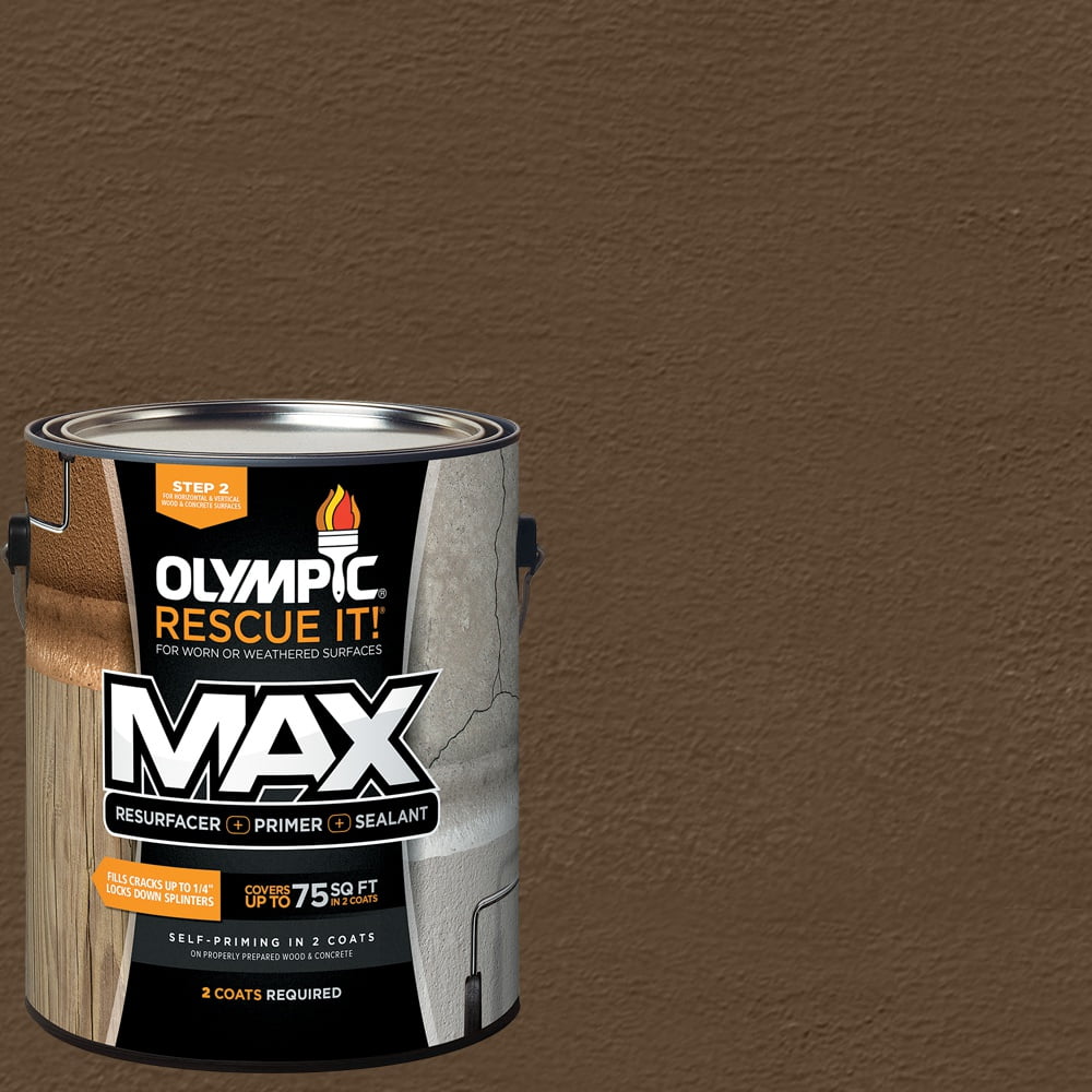 Olympic Rescue It Solid Exterior Deck Resurfacer and Primer with Sealant Autumn Brown, 1 Gallon