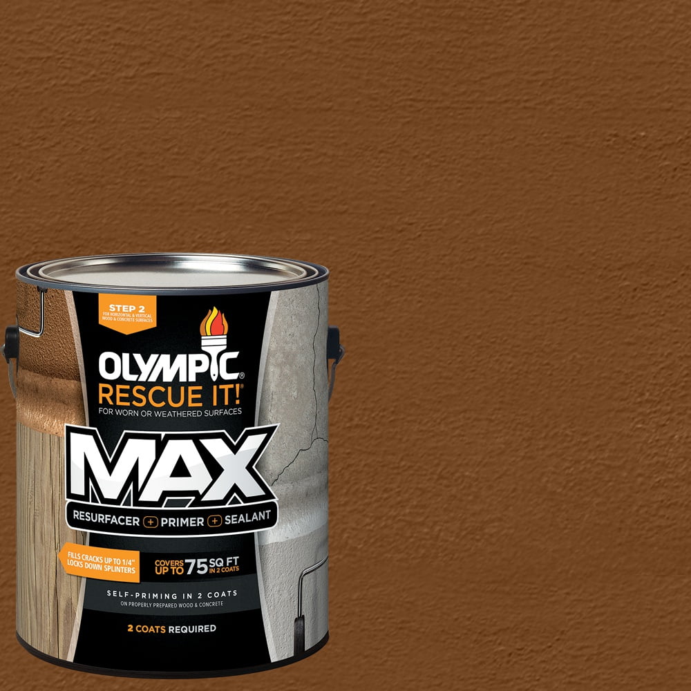 Olympic Rescue It Solid Exterior Deck Resurfacer and Primer with Sealant Cedar, 1 Gallon