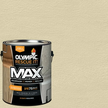 Olympic Rescue It Solid Exterior Deck Resurfacer and Primer with Sealant Off White, 1 Gallon
