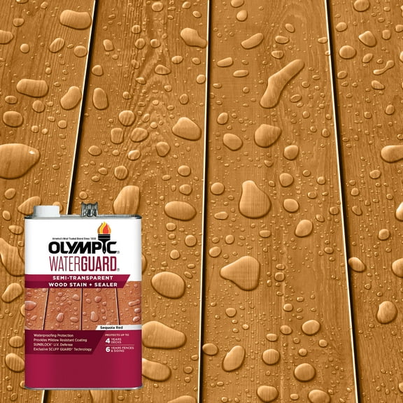 Olympic WaterGuard Sequoia Red Semi-Transparent Exterior Wood Stain and Sealer, 1 Gallon