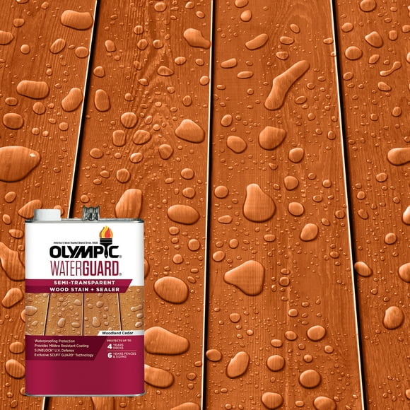 Olympic WaterGuard Woodland Cedar Semi-Transparent Exterior Wood Stain and Sealer, 1 Gallon