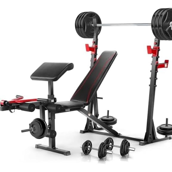 Olympic Weight Bench Set Adjustable Weight Bench Press with Squat Rack, Preacher Curl, Leg Extension Multi-Purpose Workout Bench for Home Gym Full Body Strength Training$$Sport & Recreation Other