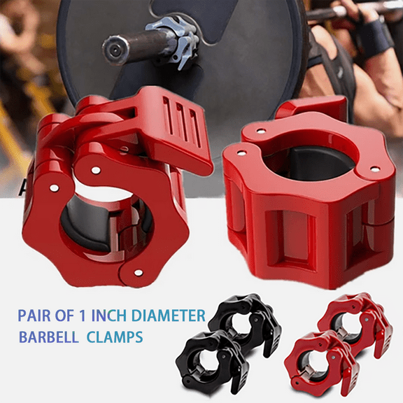 Olympic Weight Plate Clamps 1 Inch - Quick Release Barbell Collars for Standard Bars - Gym Fitness Equipment for Powerlifting & Crossfit Training.(Red)