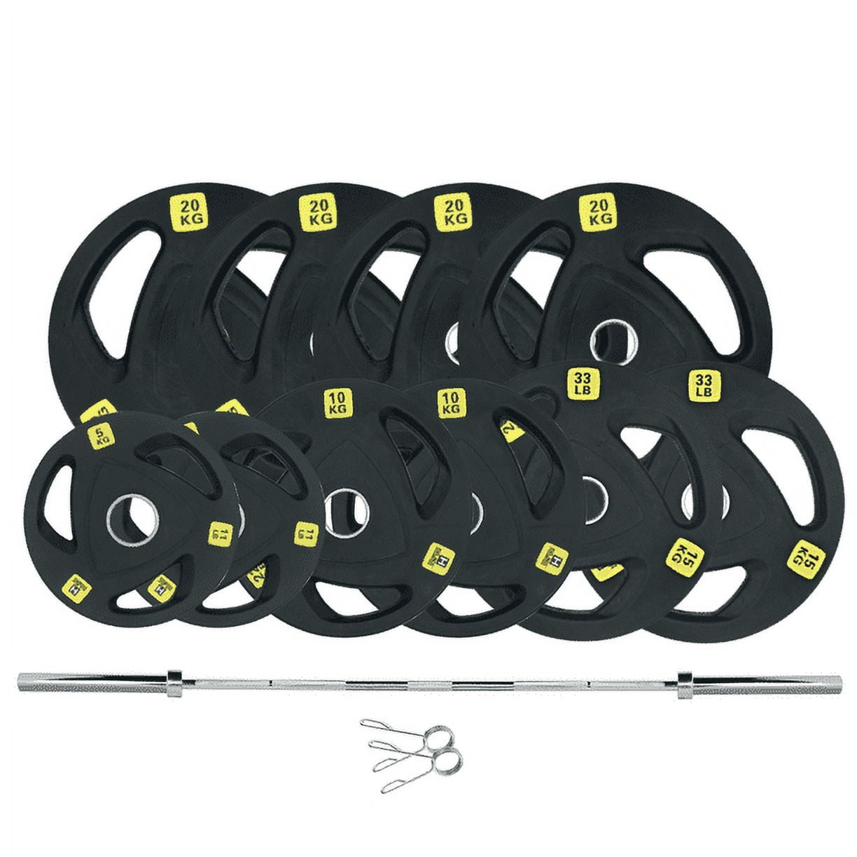Olympic Weight Plates Set with 6 ft Barbell - 2 x 5.5, 2 x 22, 2 x 33, and 4 x 44 lbs Plates - 308 LB Stack