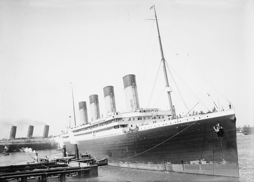 Olympic in New York after maiden voyage in 1911 Canvas Art - George G Bain (24 x 36)