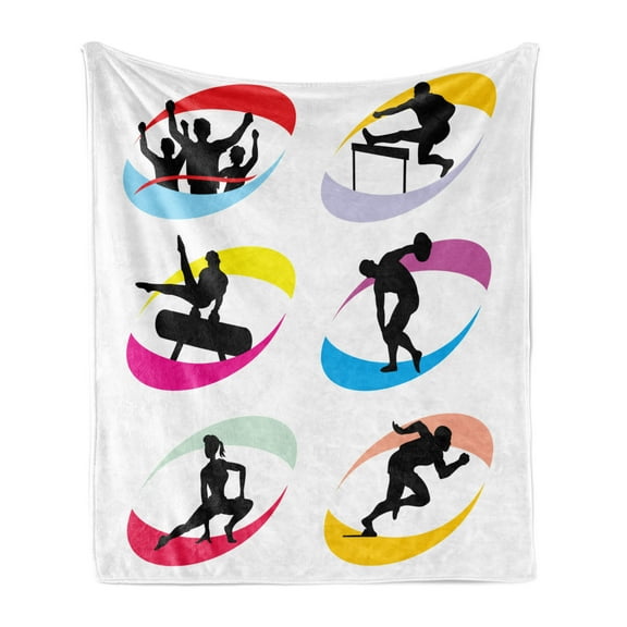 Olympics Soft Flannel Fleece Throw Blanket, Silhouette of Sport and Competition Games Jogging Jumping Running Sprinting, Cozy Plush for Indoor and Outdoor Use, 50" x 60", Black Red, by Ambesonne