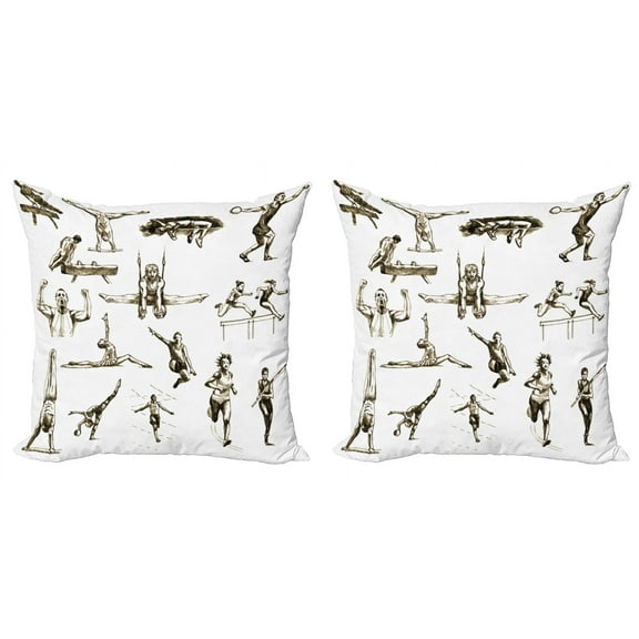 Ambesonne White Throw Pillow Cover 2 Pack, Summer Sports Athlete, 24", Olive Green White