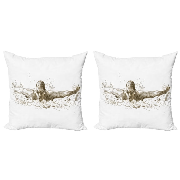 Ambesonne Black White Throw Pillow Cover 2 Pack, Olympics Swimming, 20", Olive Green White