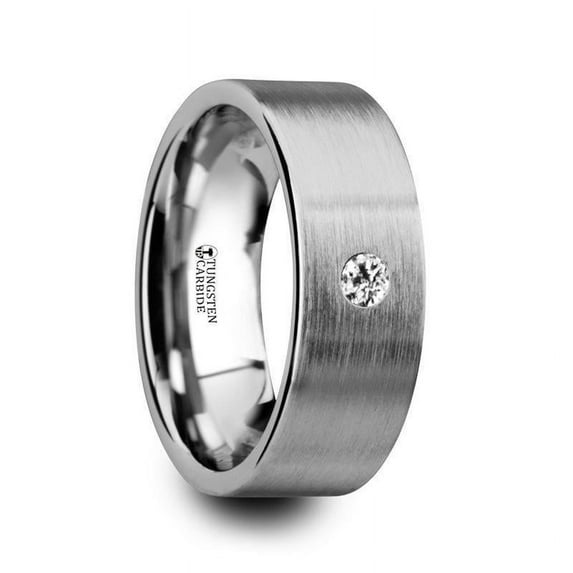 Olympus Brushed And Flat Tungsten Carbide Wedding Ring With White Diamond